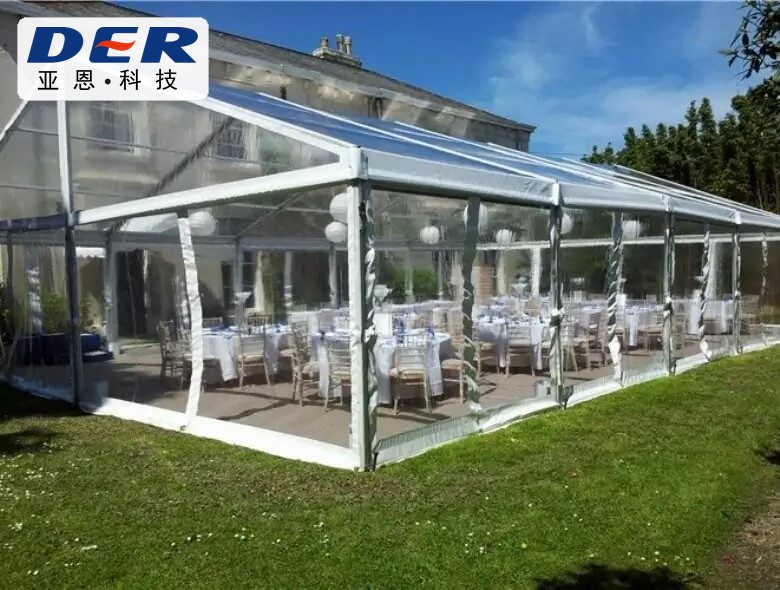 Clear PVC tent fabric used for transparent event tent panels